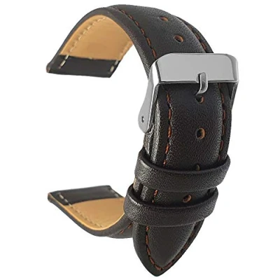 Image of Talk Time Padded Leather Watch Strap Brown 14mm
