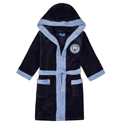 Image of Manchester City FC Official Gift Boys Fleece Dressing Gown Robe Navy 11 12 Years