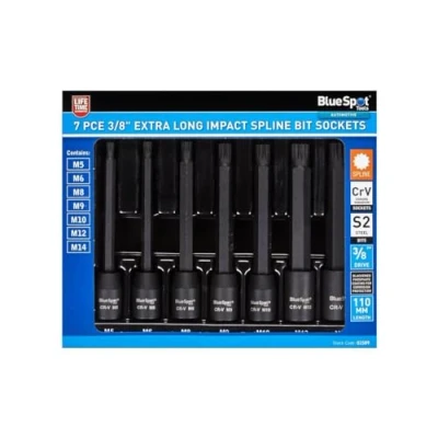 Image of Blue Spot Tools 7PCE 3/8&quot; Extra Long Impact Spline Bit Sockets (M5 M14)
