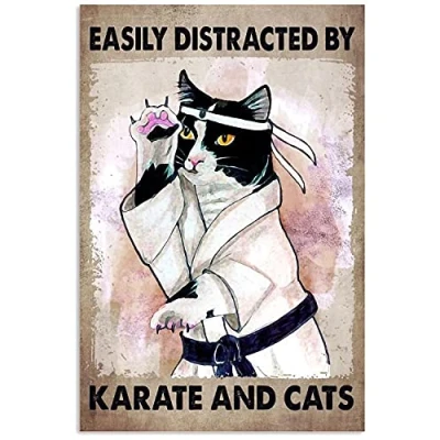 Image of Mark Easily Distracted by Karate and Cats Decor Poster Wall Art Tin Sign Metal A715 8X12 Inches