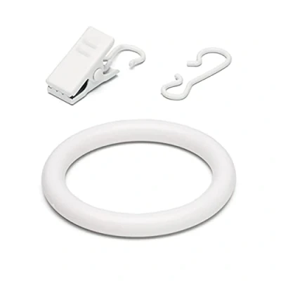 Image of Ikea SYRLIG Curtain Rings with Clips &amp; Hooks, White, 38 Millimetres, 502.172.38 Pack of 10