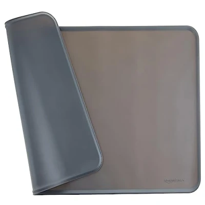 Image of Amazon Basics Waterproof Anti Slip Silicone Placemat Pet Food and Water Bowl Mat, Easy to Clean, Solid, 61 x 41 cm, Grey, Pack of 1