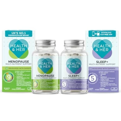 Image of Health &amp; Her Menopause Supplements for Women Day Night Bundle Wellbeing 1 Month Supply Vegan Gluten Free