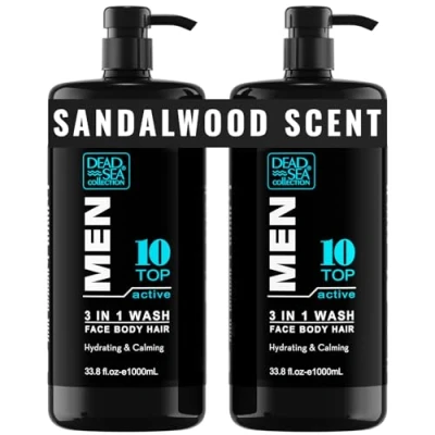 Image of Dead Sea Collection 3 in 1 Mens Shower Gel Top 10 Body Wash, Shampoo for Men, Face Wash Pack of 2 (1000 ml. Each)