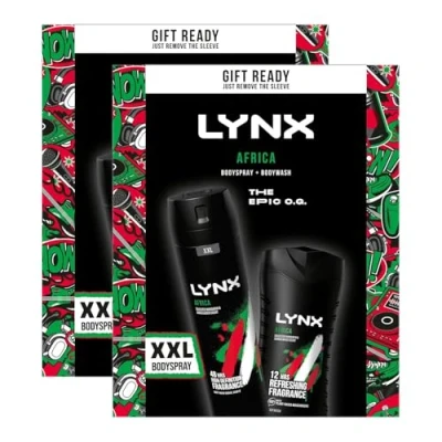 Image of Lynx THE EPIC O.G. Africa 48 H High Definition Fragrance XXL Bodyspray 250 ml &amp; 12 Refreshing Bodywash 225 2 Pieces Ready to Wrap Gift Set For Him,2pk