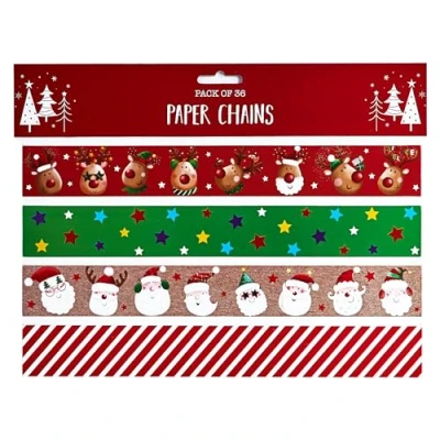 Image of Partisan Products 36 Christmas Santa &amp; Rudolph Paper Chains 4 Designs Kraft Xmas Garlands Festive Decorations