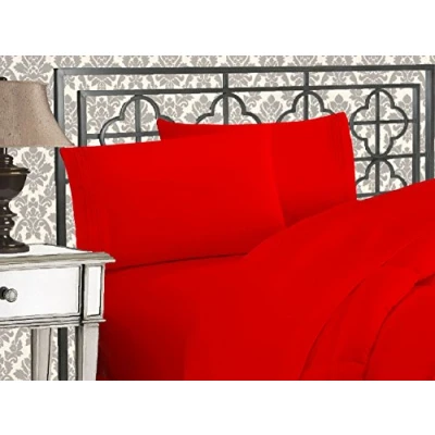 Image of Elegant Comfort Luxurious 1500 Premium Hotel Quality Microfiber Three Line Embroidered Softest 4 Piece Bed Sheet Set, Wrinkle and Fade Resistant, Queen, Red
