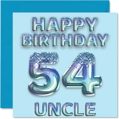 Image of 54th Birthday Card for Uncle Blue Glitter Party Balloons Happy Cards 54 Year Old from Nephew Niece, 145mm x Bday Greeting Gift