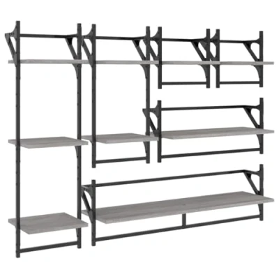 Image of vidaXL 6 Piece Wall Shelf Set with Bars Grey Sonoma Engineered Wood