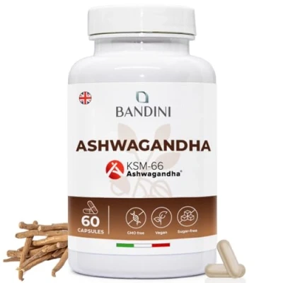 Image of Bandini® Ashwagandha KSM 66® 60 Vegan Capsules with 500mg of Pure High Strength Root Extract Sleep Aid &amp; Calm Reduce Stress Fatigue Non GMO 2 Months Supply Made in Italy
