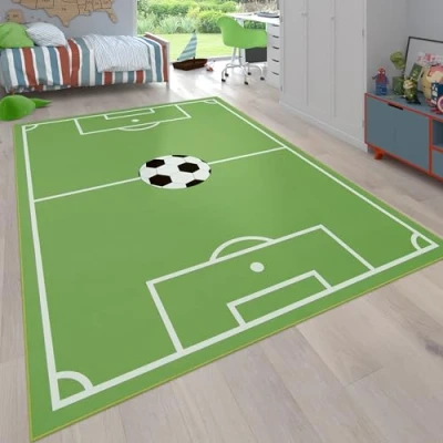 Image of Paco Home Children&#039;s Rug, Play Rug For Child&#039;s Room With Football Design, In Green, Size:120x160 cm