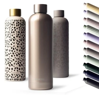 Image of MAMEIDO Metal Water Bottle 500ml, 750ml &amp; 1l Leak Proof Insulated Bottle. BPA Free Stainless Steel, Thermo Flask (Rosè Quartz, 0,5l)
