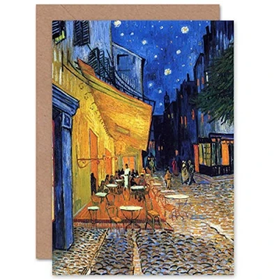 Image of Artery8 Van Gogh Cafe Terrace Place Du Forum Arles 1888 Fine Art Greeting Card Plus Envelope Blank Inside