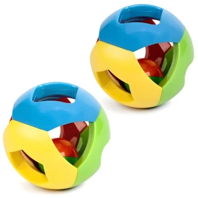 Image of MOTTDAM Pet Parrot Toy Colorful Bird Bell Ball For Parakeet Budgie Cockatiel Rabbit Cat Dog Ball, 2 Pack