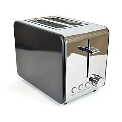 Image of Kitchen Perfected 2 Slice Wide Slot Toaster, 6 Browning Settings, Defrost/Reheat/Cancel, High Lift, Centralisation Even Toasting Black Stainless Steel E2025BK