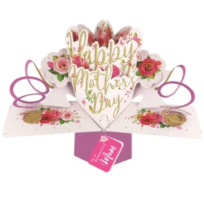 Image of To A Wonderful Mum Happy Mother&#039;s Day Roses Pop Up Card 3D Greeting Cards POP022M03