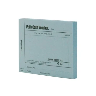 Image of Exacompta Ref 103 BLUZ Guildhall Petty Cash Vouchers, 101 x 127mm, 70gsm Paper, 100 Sheets per Pad, Pre Printed Headings for Accurate Recording Blue, Pack of 5