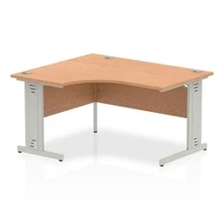 Image of Impulse 1400mm Left Crescent Desk Oak Top Silver Cable Managed Leg
