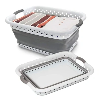 Image of Garden Mile® Collapsible Washing Up Basin Bucket Laundry Line Outdoor Camping Travel Foldable Folding Kitchen (37L Basket)
