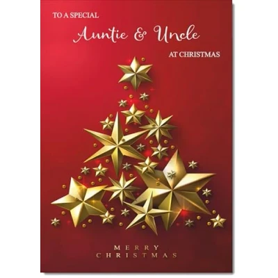 Image of doodlecards Auntie and Uncle Christmas Card Gold Star Tree Large A4 Size for &amp; with Plain Envelope
