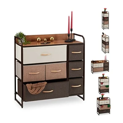 Image of Relaxdays Dresser, 7 Drawer Compartments, with Shelf, Folding Baskets, Fabric, Steel Frame, 79x80x31.5 cm, Brown