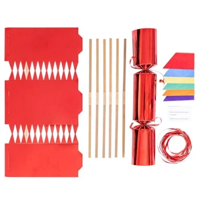 Image of evelay Pack 6 Make Your Own Christmas Crackers Kit Foil DIY Fill Snaps Hats &amp; Jokes (Red)