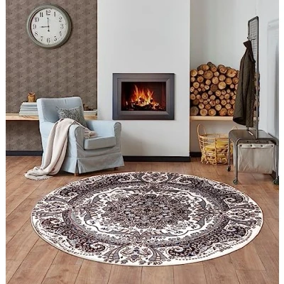Image of householdfurnishing Vintage Traditional Rug Floral Pattern Carpet Bedroom Mat Living Room Rugs Exquisite Persian Style Wide Area Hallway Runner (Cream, 120 x cm Round Rug)