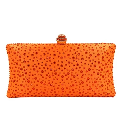 Image of Fashion Womens Glitter Clutch Bag Crystal Diamante Rhinestone Sparkly Evening Bridal Prom Party Handbag Purse (Orange)
