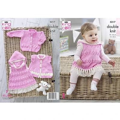 Image of King Cole 5217 Knitting Pattern Baby Cardigans and Top in Cherished DK
