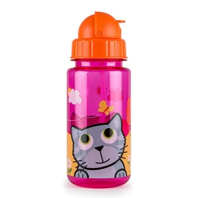 Image of TUM Flip Top Kids Water Bottle with Straw, Tritan Toddler Bottle, 400ml, BPA Free, Bluebell the Cat