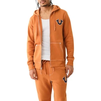 Image of True Religion Men&#039;s Big T Cross Stitchzip Up Sweatshirt, Caramel Café, 3XL