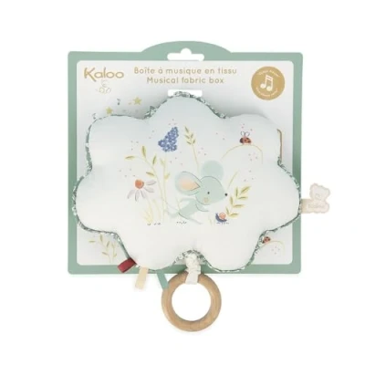 Image of Kaloo Petites Chansons Fabric and Wood Music Box 15 cm Musical Pillow “A Green Mouse Nursery Rhyme (French) Early Learning Cushion for Babies White 0 Months +, K210000
