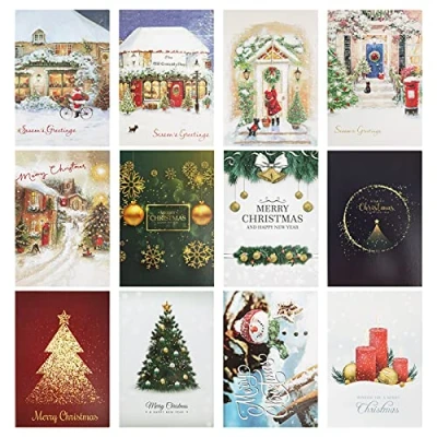 Image of Joyoldelf Christmas Cards Set 24 Greeting in Pack with White Envelopes Each Card Has 12 Different Festive Designs