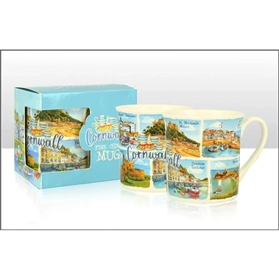 Image of Elgate Cornwall Blue Regal Fine China Mug in Box Gift Souvenir Cup Tea Coffee