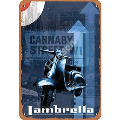 Image of Henson Lambretta Carnaby Street W1 vintage Tin Sign Logo 12 * 8 inches Advertising Eye Catching Wall Decoration