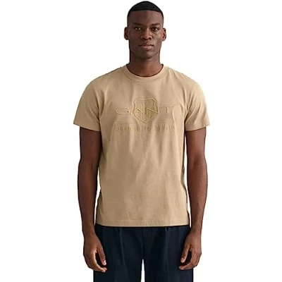 Image of GANT Tonal Shield Basic Tshirt, Men&#039;s, Size: Medium, Concrete beige