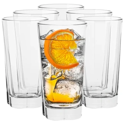 Image of TREND FOR Home Highball Glasses Tall Drinking 300 ml Set of 6 Glass Tumblers Long Drink Cocktail Water Juice Bar Dishwasher Safe Collection Elin