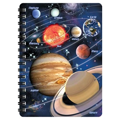 Image of 3D LiveLife Jotter Our Solar System from Deluxebase. Lenticular Space A6 Spiral Notebook with plain recycled paper pages. Artwork licensed renowned artist David Penfound