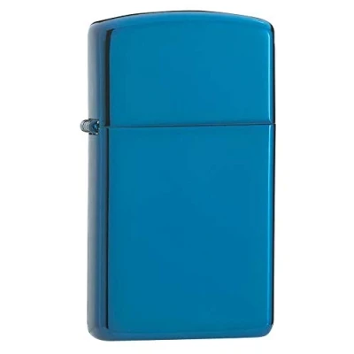 Image of Zippo Windproof Lighter Classic Sapphire Slim Case Refillable for Lifetime Use Adjustable Flame Gift Box Metal Construction Made in USA