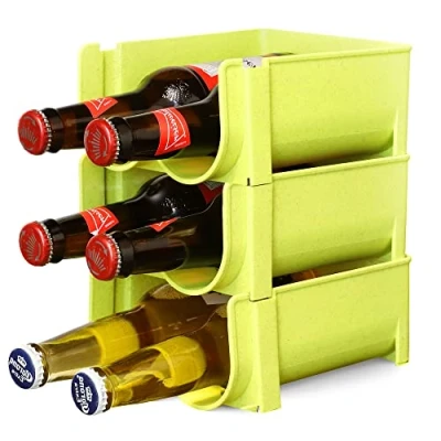 Image of ASAB Stackable Water Bottle Organiser Beer Holder For Cupboard Freezer Pantry Soda Can Ideal Kitchen Countertop Shelf Bar Beverage Storage Rack (Green, Pack of 3)