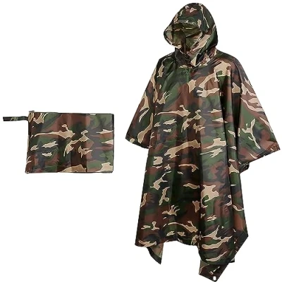Image of Crystals Waterproof Rain Cape Raincoat, Poncho For outdoor Camping Military cycling traveling, Hooded Rainwear, Long Style Kagool Men &amp; Women with Hood, Adult Camouflage