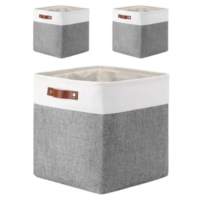 Image of Mangata 25283033cm Fabric Storage Boxes Cubes, 3 Pack(33x33x33cm, Grey White)