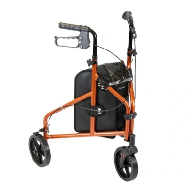 Image of NRS Healthcare Ultra Lightweight 3 Wheel Rollator with Lockable Brakes, Folding &amp; Height Adjustable Bag, Aluminium Walking Aid 4.5kg (9.9lbs) Orange