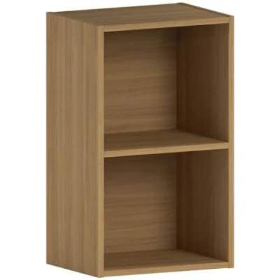 Image of Vida Designs Oxford 2 Tier Cube Bookcase, Oak Wooden Shelving Display Storage Unit Office Living Room Furniture