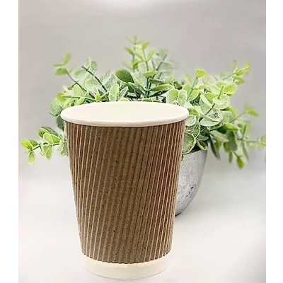 Image of We Can Source It Ltd 400 x 8oz Kraft Ripple Cups 3 PLY Disposable Insulated Paper Coffee