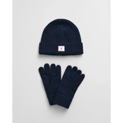 Image of Gant Mens Beanie &amp; Gloves Gift Set Dark Blue One Size