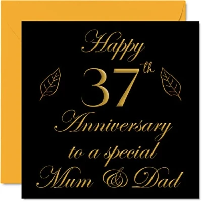 Image of Special 37th Anniversary Card for Dad Mum Parents &amp; Happy 37 Wedding Cards from Son Daughter Family, 145mm x Greeting Thirty Seventh Anniversaries