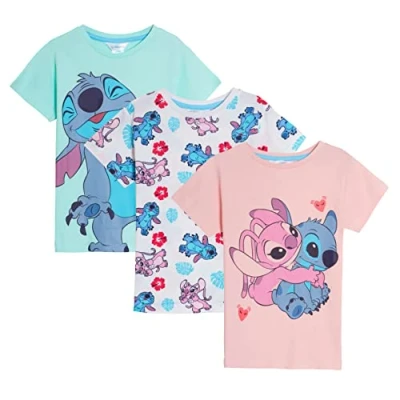 Image of Disney Girls 3 Pack Lilo &amp; Stitch T Shirts (Pack of 3) 11 12 Years Multi
