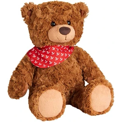 Image of BRUBAKER Teddy Plush Bear with Anchor Bandana Red 16.5 Inches (42 cm) Vintage Cuddly Toy Extra Soft Fur Brown