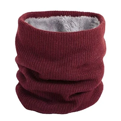 Image of Winter Neck Warmer Fleece Lined Infinity Scarf Thicken Windproof and Dust Skiing Circle for mens women Double Layer Lining Knit By London Scarfs (Maroon)